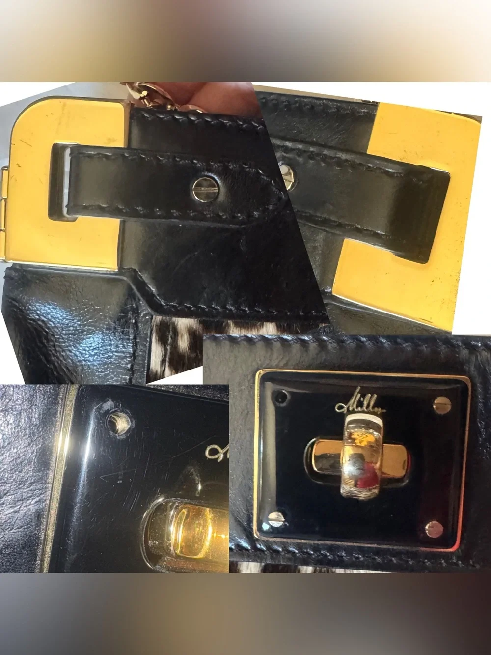Vintage Milly Leopard Cowhide & Leather Convertible Clutch Purse